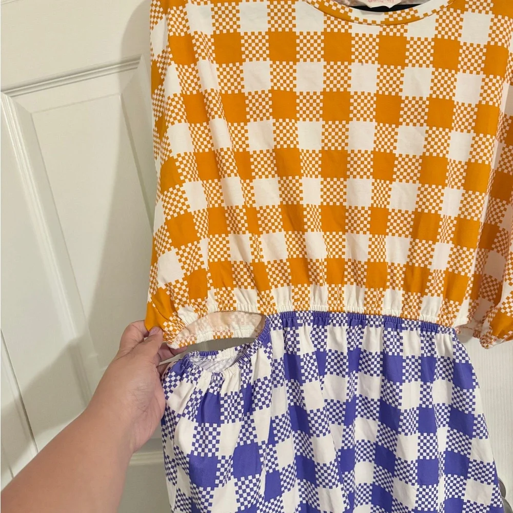 Gorman Orange and Blue Gingham Mini Dress with Side Cut Outs - Picture 4 of 5